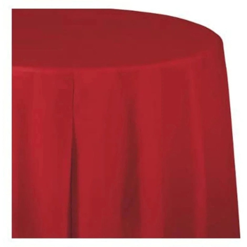 82" Round Plastic Red Table Cover