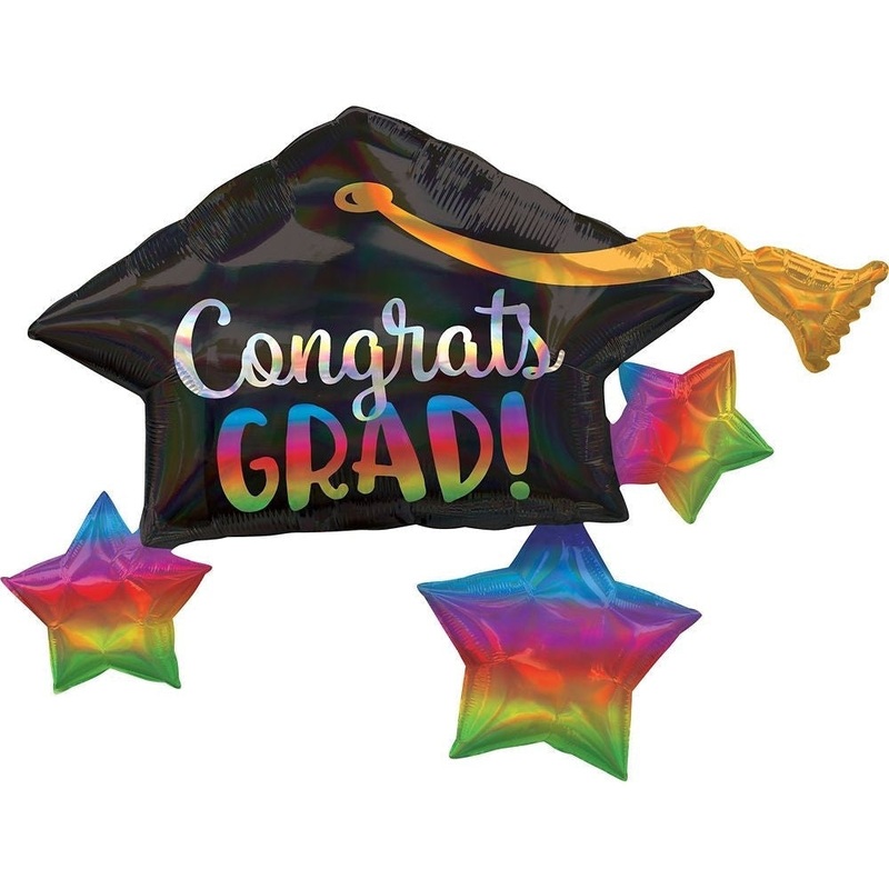 Super Shape Foil Balloon - Grad Cap Rainbow