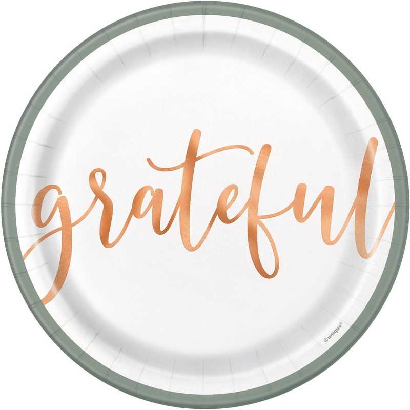 Modern Pastel Thanksgiving 7" Plates, Foil Stamped, 8 Count