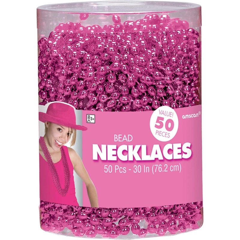 Necklace - Bead, Pink 50 Count