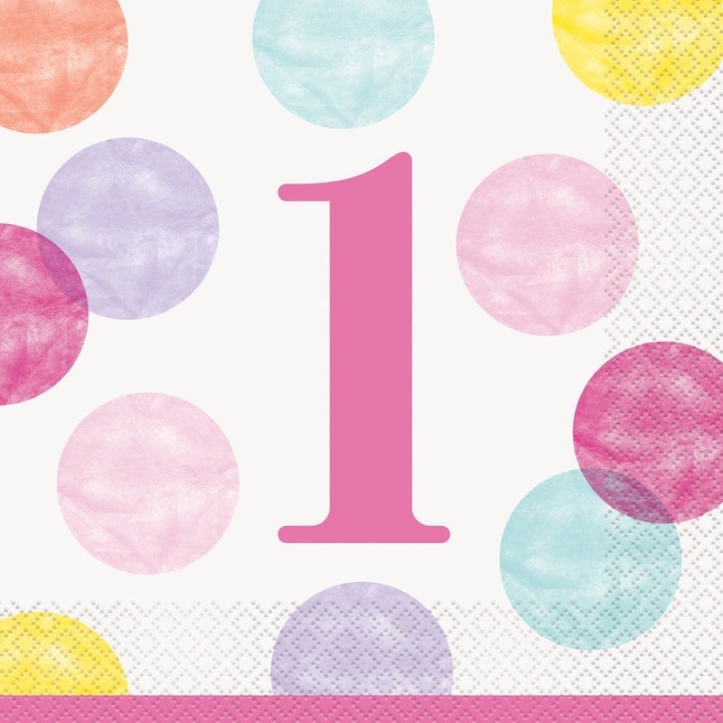 Pink Dots 1st Birthday Lunch Napkins, 16 Count