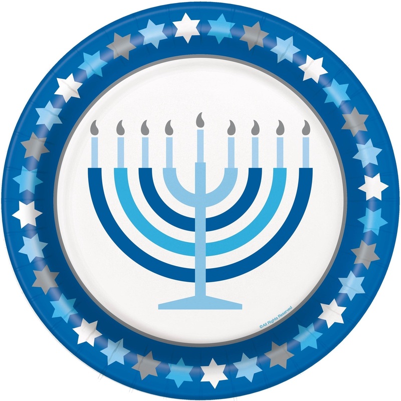 Plates - Round, Starry Hanukkah, 8 Count, 9"