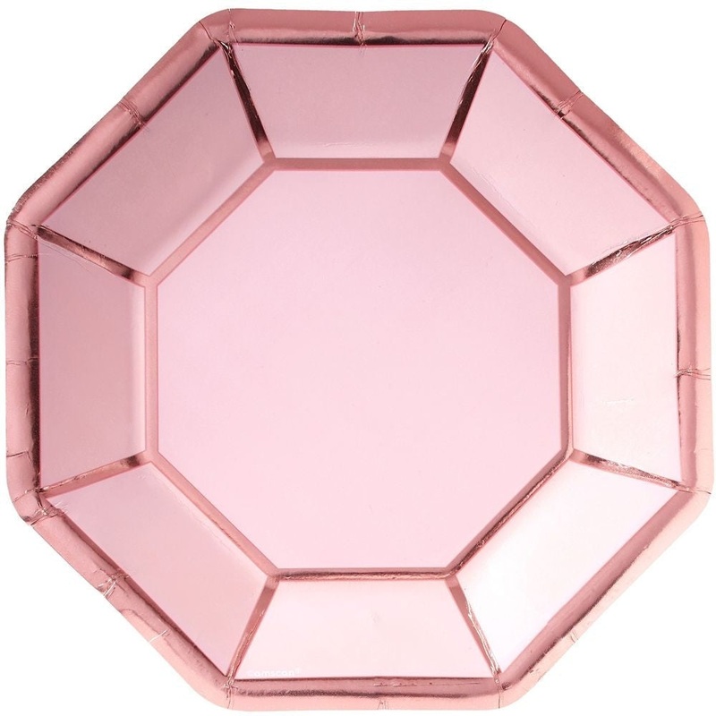 Plates - Metallic Pink, Blush Wedding, Octagonal, 10"