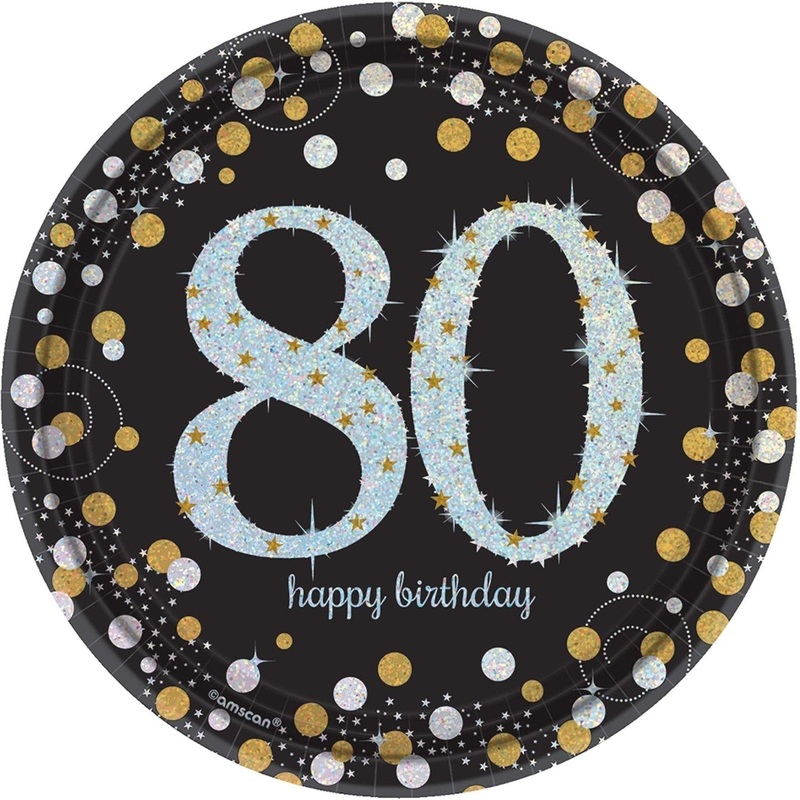 Sparkling Celebration 80th Birthday Round Prismatic Plates, 7"