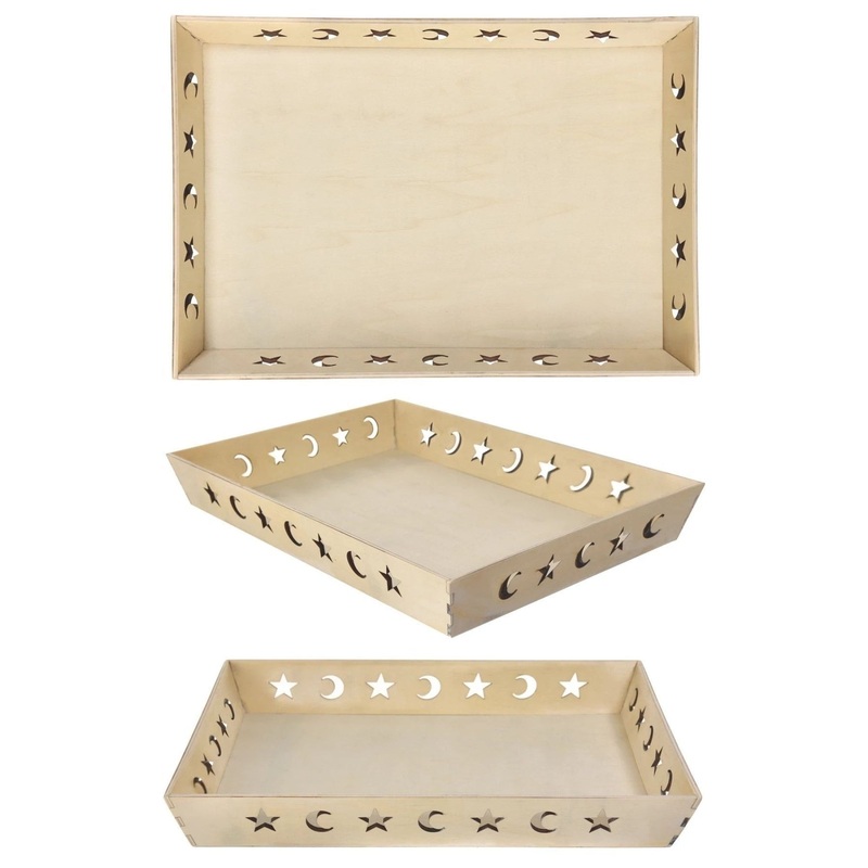 Star & Moon Rectangular Wood Serving Tray