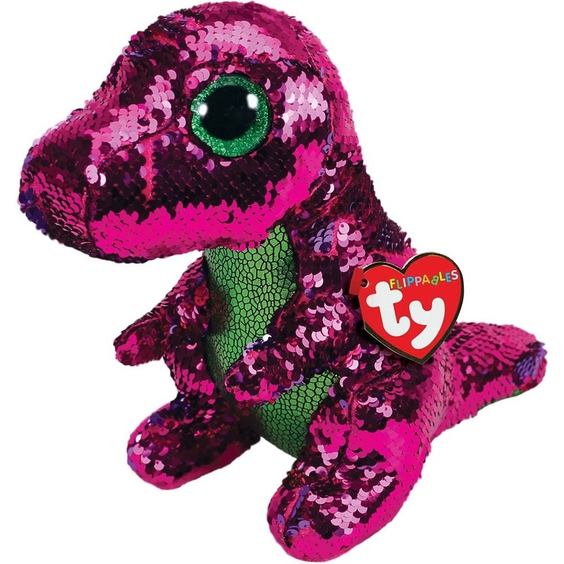 Ty - Flippable Stompy Pink/green Sequin Dino Medium