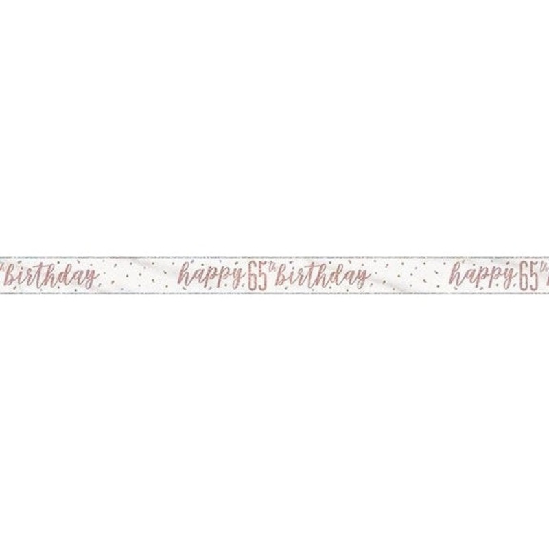 1 9' Glitz Rose Gold Foil Banner "Happy 65th Birthday"
