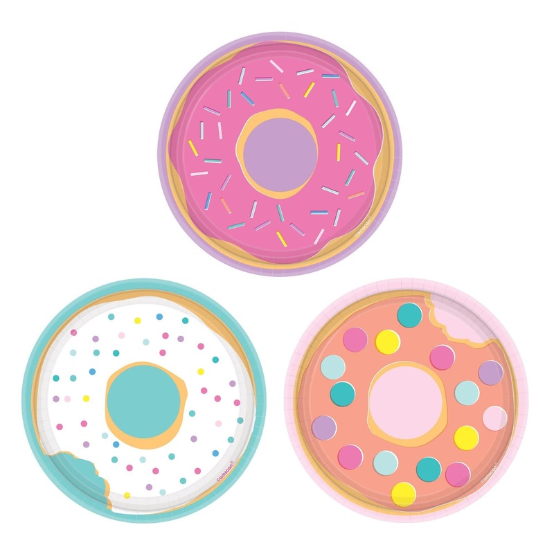 Plates - Pink, Round, Donut Party, 7', 8 Count