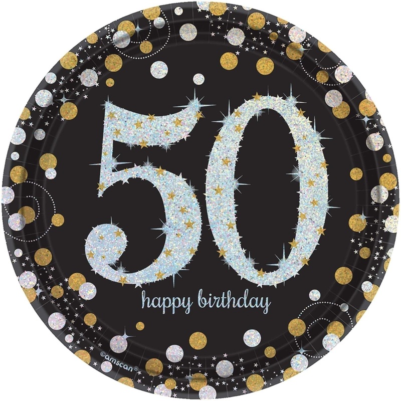 Sparkling Celebration 50th Birthday Round Prismatic Plates, 7"