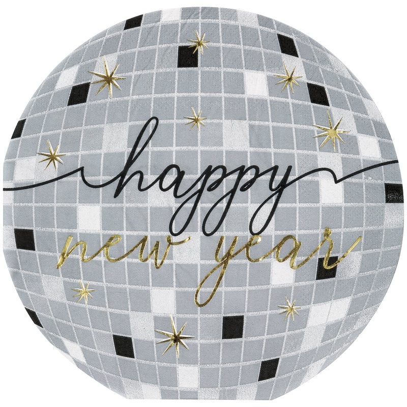 Napkins - Lunch, Disco Ball Shape, "Happy New Year"