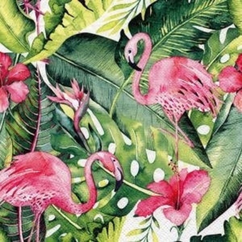 Napkins - Lunch, Flamingos & Green Foliage