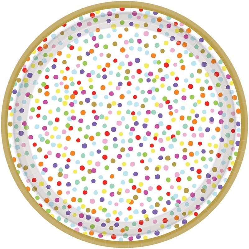 Plates - Metallic Rainbow, Confetti, Round, 7"