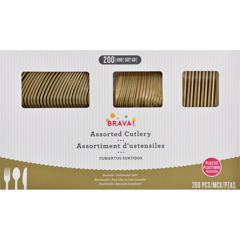 Reusable Plastic Cutlery Assortment, High Count - Gold