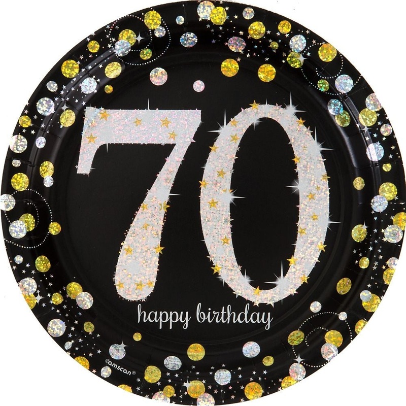 Sparkling Celebration 70th Birthday Round Prismatic Plates, 9"