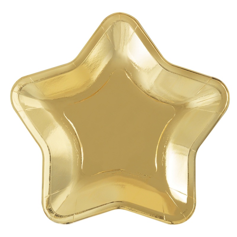 Modern Christmas Gold Star Dessert Plates, 8 Count