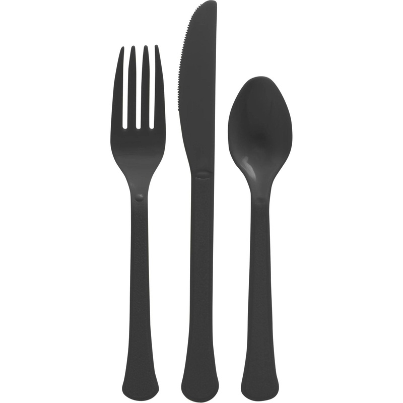 Plastic Cutlery - Jet Black, Reusable, Assortment, 24 Piece