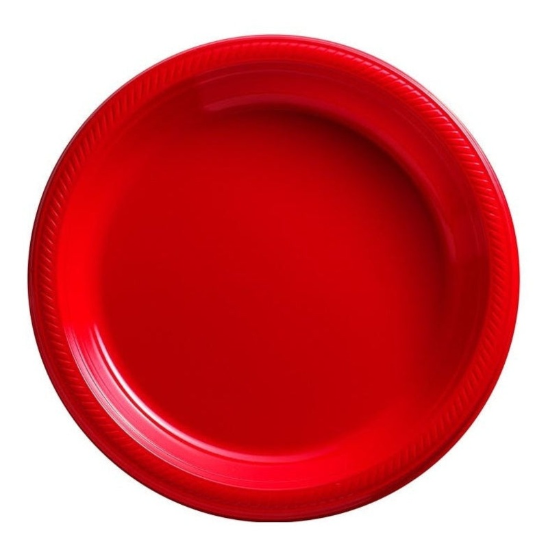 Plates - Apple Red, Big Party Pack, Plastic, 7"