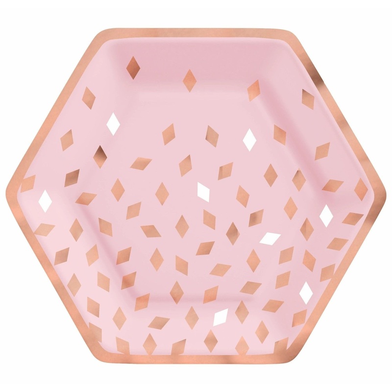 Plates - Blush Birthday, Hexagon Metallic, 9"
