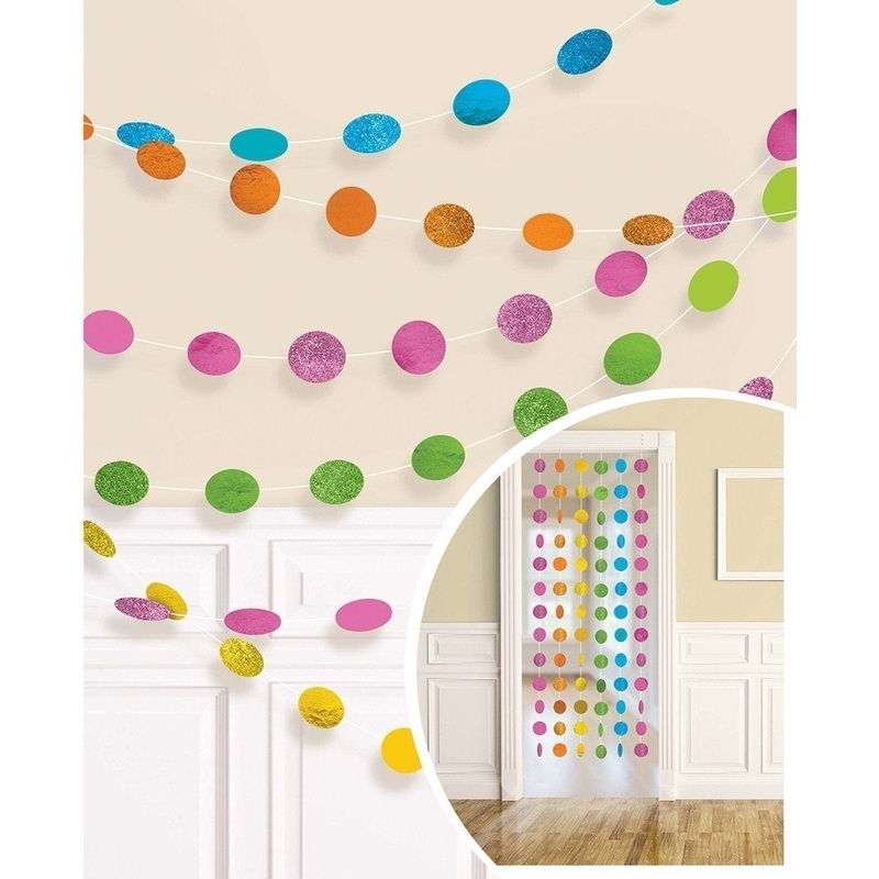 Round Glitter String Decorations - Multi