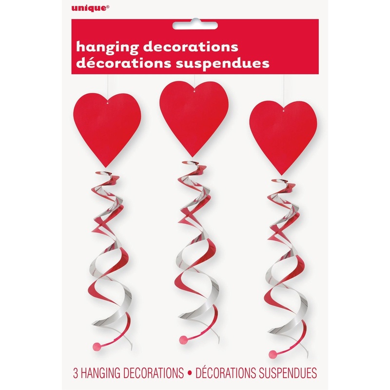Swirl Decoration - Hanging, Valentine's Day Hearts with Streamers