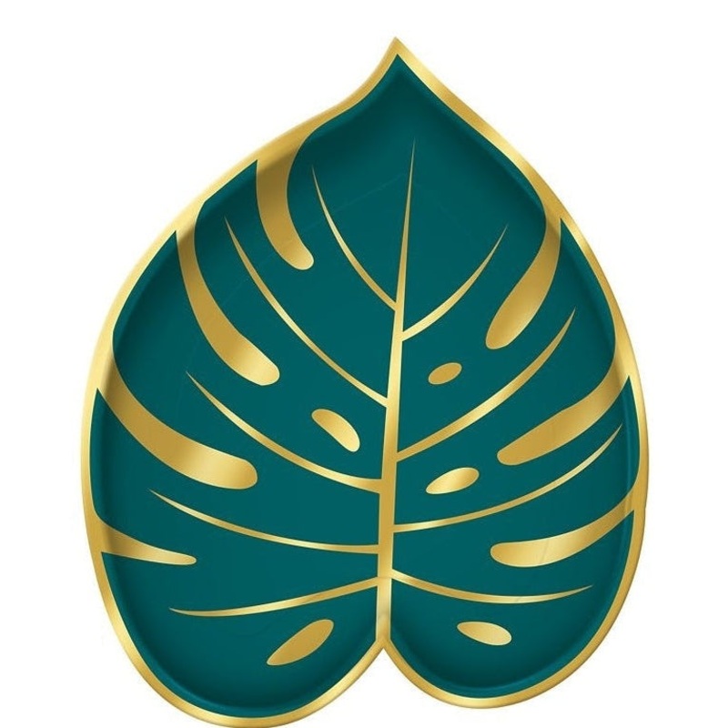 Plates - Green/Gold, Key West Palm Leaf Shaped, 7"