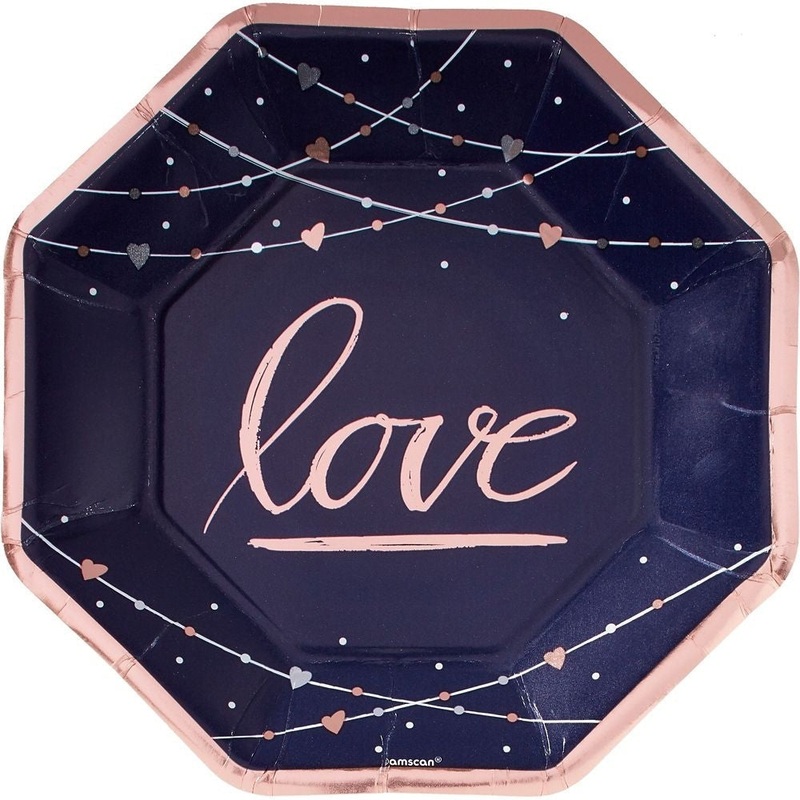 Plates - Metallic Navy, Bride "Love", Octagonal, 10"