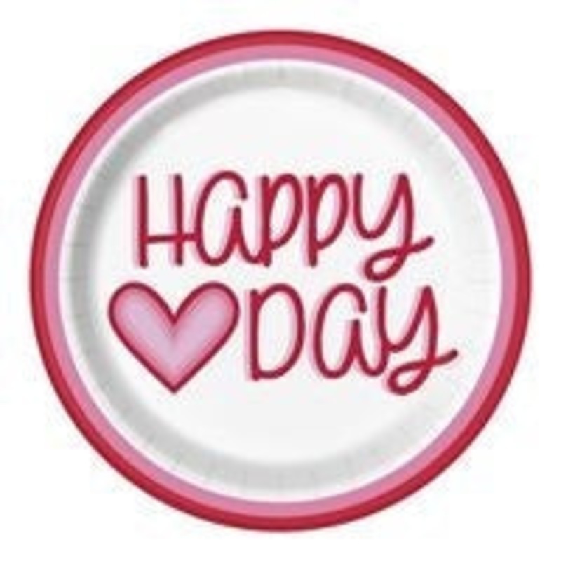 Plates - Paper Retro Valentine Hearts, 9"