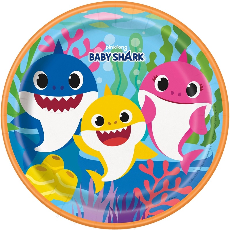 Plates - Dinner, Baby Shark, 9", 8 Count