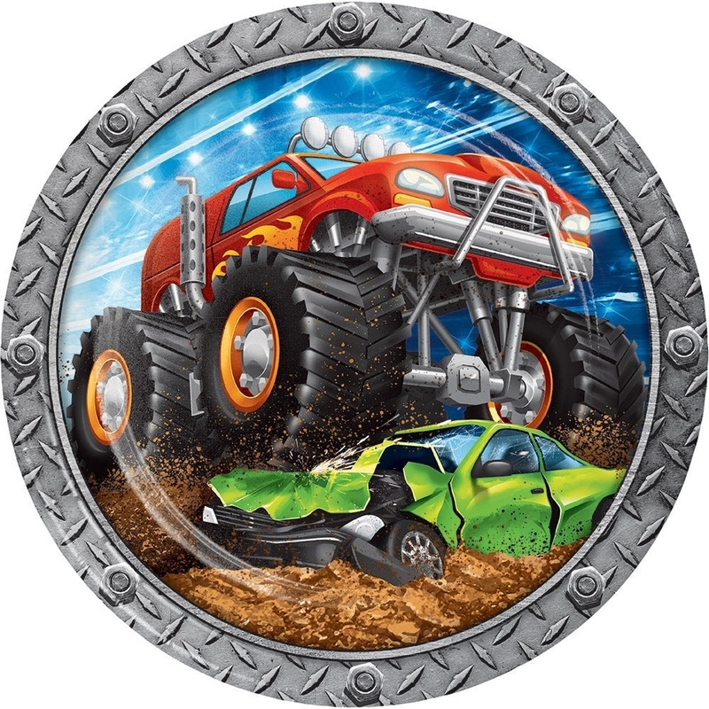 Plates - Monster Truck, Round, Paper