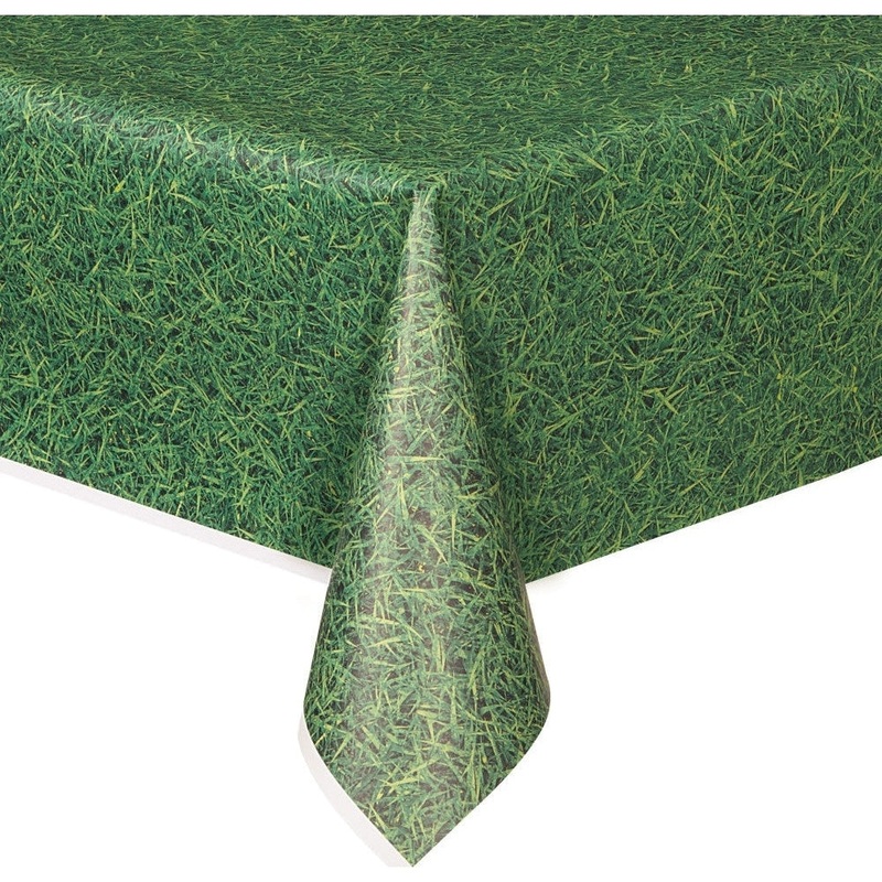 Table Cover - Plastic, Green Grass, Rectangular, 54" x 108"