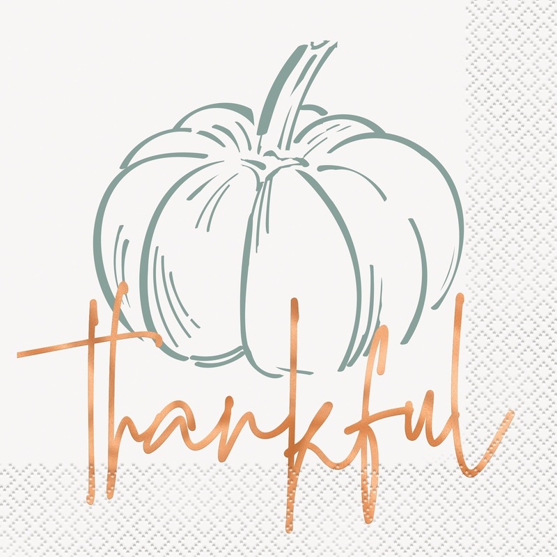 16 Elegant Thanksgiving Thankful Lunch Napkings, Foil Stamped