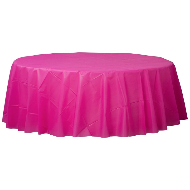 84" Round Plastic Table Cover - Bright Pink