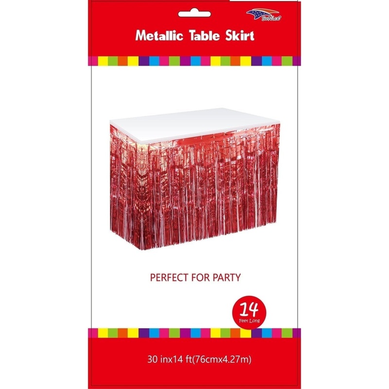 Red Metallic Fringed Table Skirt