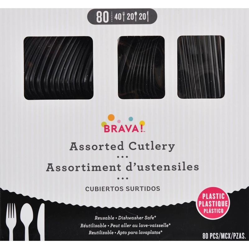 Reusable Plastic Cutlery Assortment, Mid Count - Jet Black