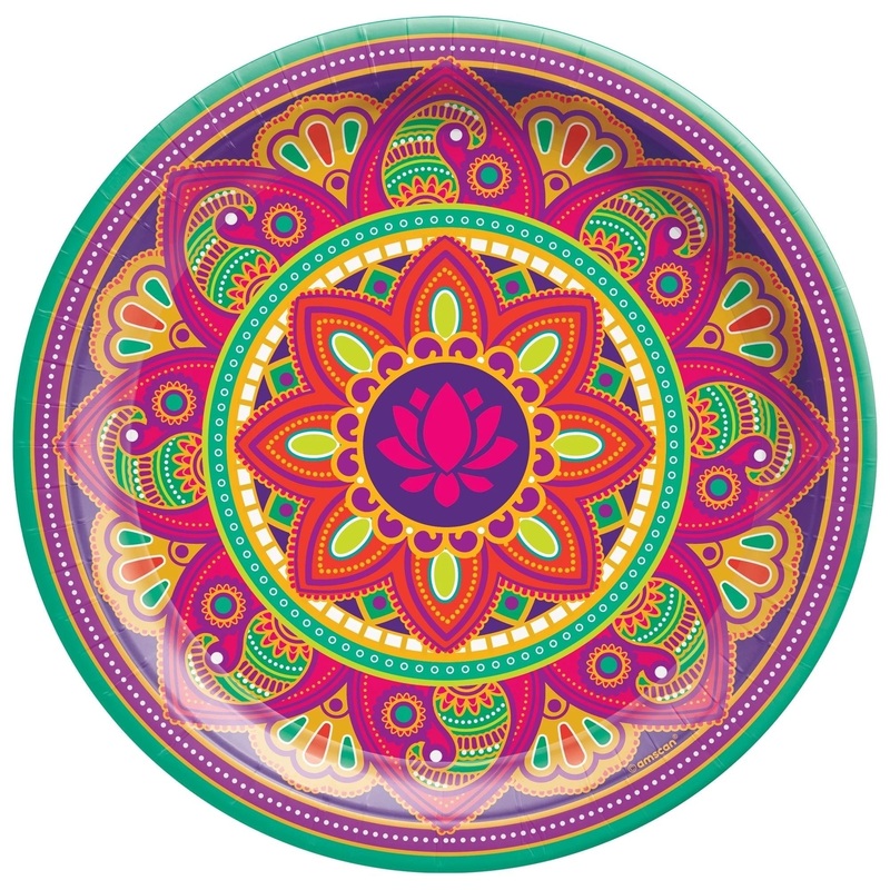 Plates - Pink, Round, Rangoli Dream, 10 1/2", 8 Count