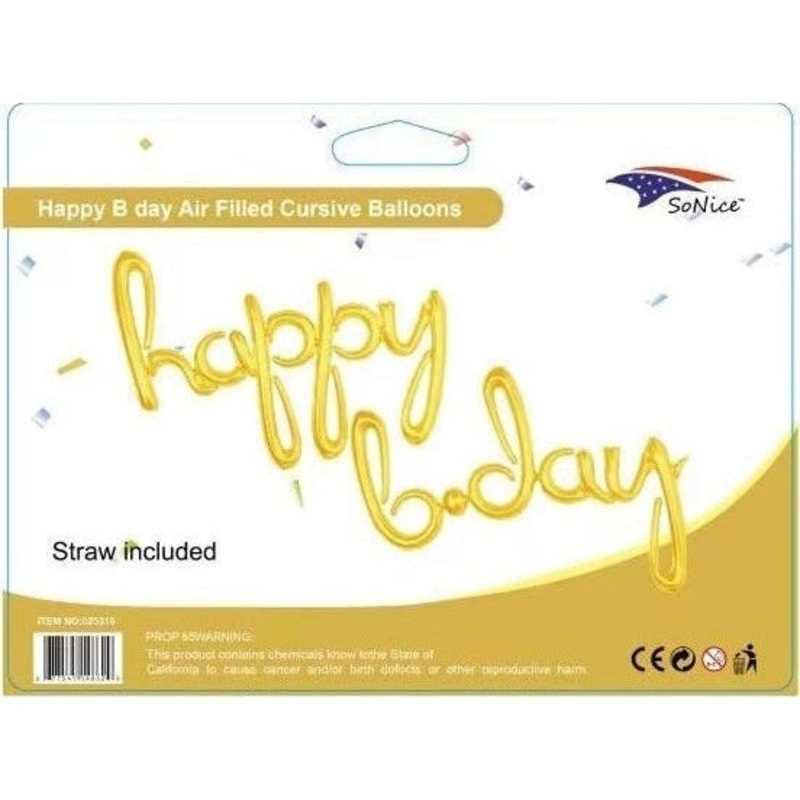 Mini Foil Balloon Banner Kit - Happy Birthday Script, Gold