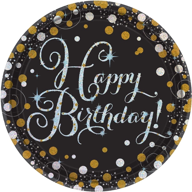 Sparkling Celebration Round Prismatic Plates, 9", Happy Birthday