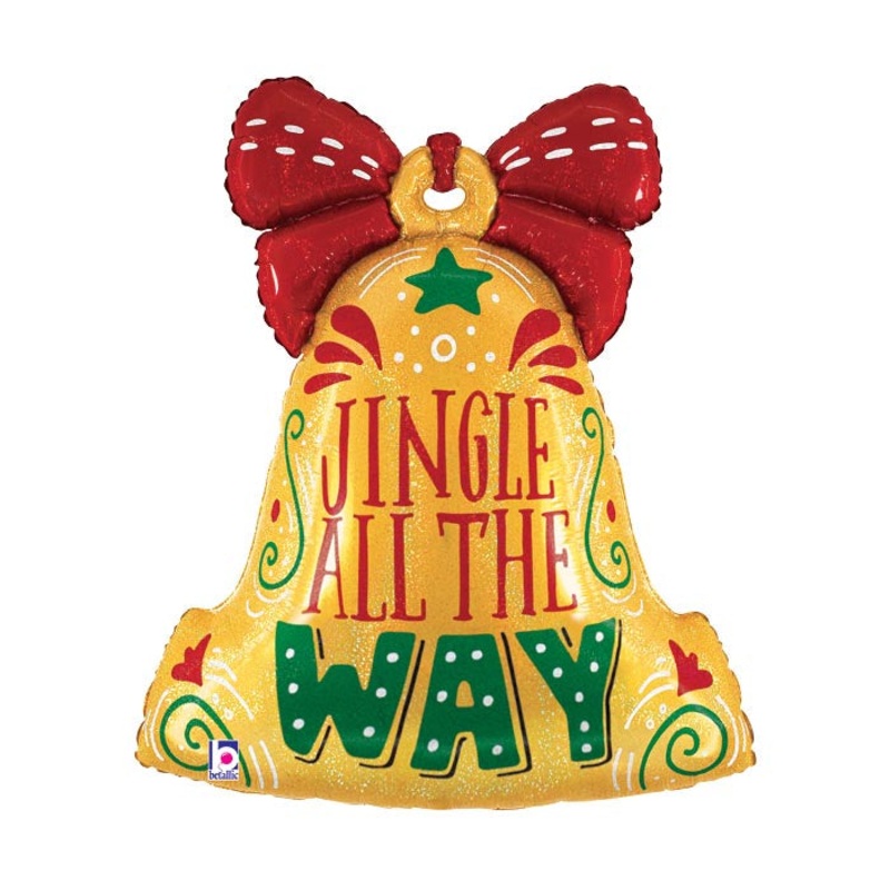 27" Christmas Holiday Bell Glitter Holographic Foil Balloon