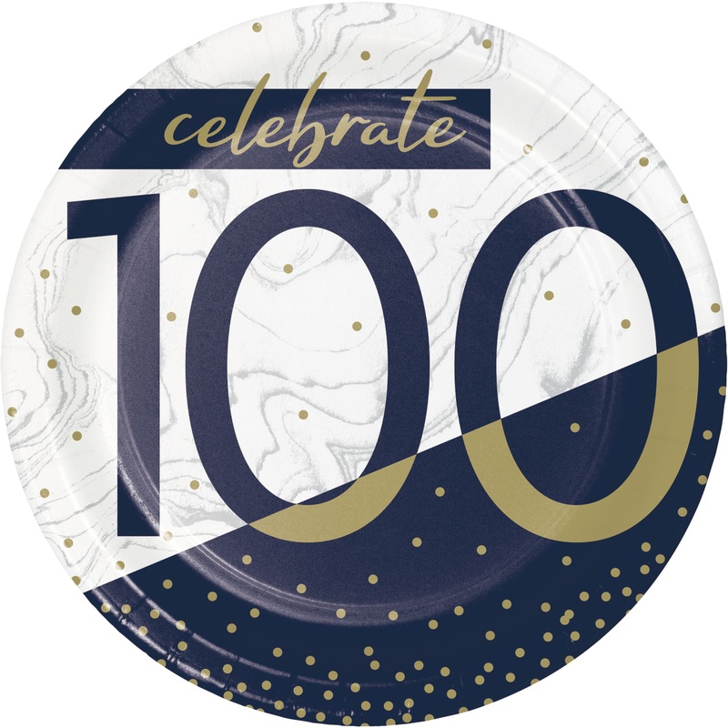 7IN. NAVY & GOLD MILESTONE DESSERT PLATE- 100  8 CT.
