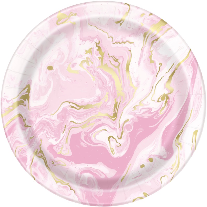 Pink Marble Round 9" Dinner Plates  8ct - Foil Stamping