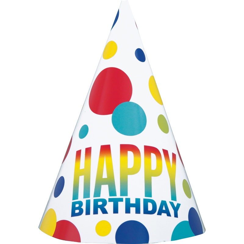Rainbow Spots Birthday Party Hats  8ct.
