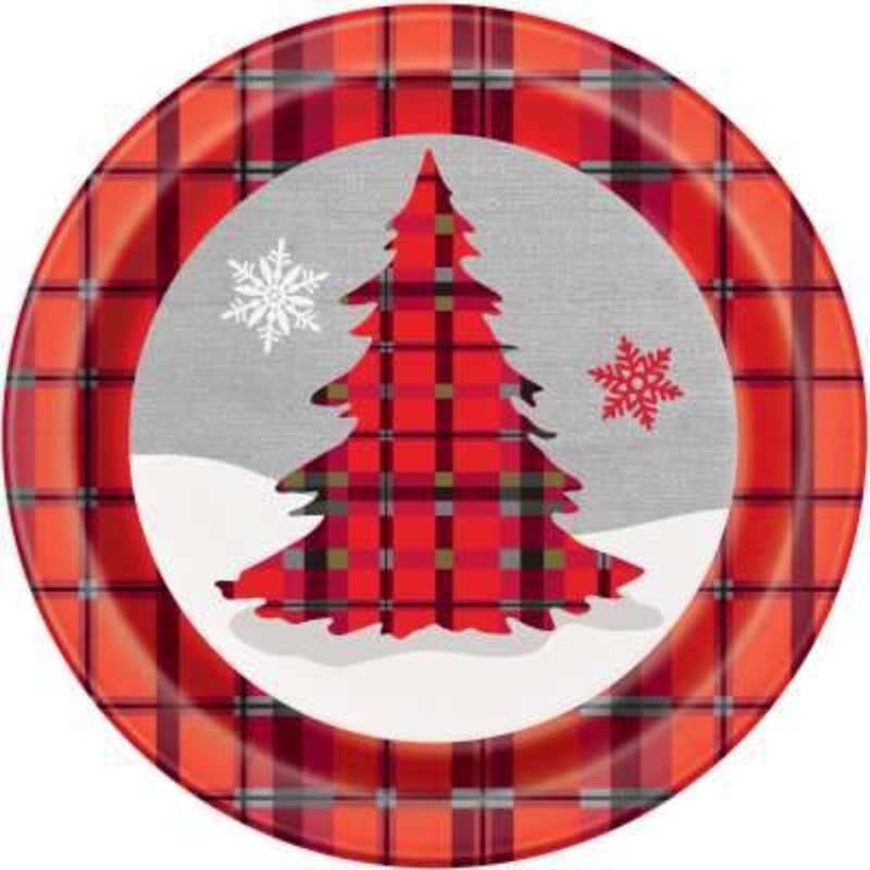 Rustic Plaid Christmas Round 9" Dinner Plates  8ct
