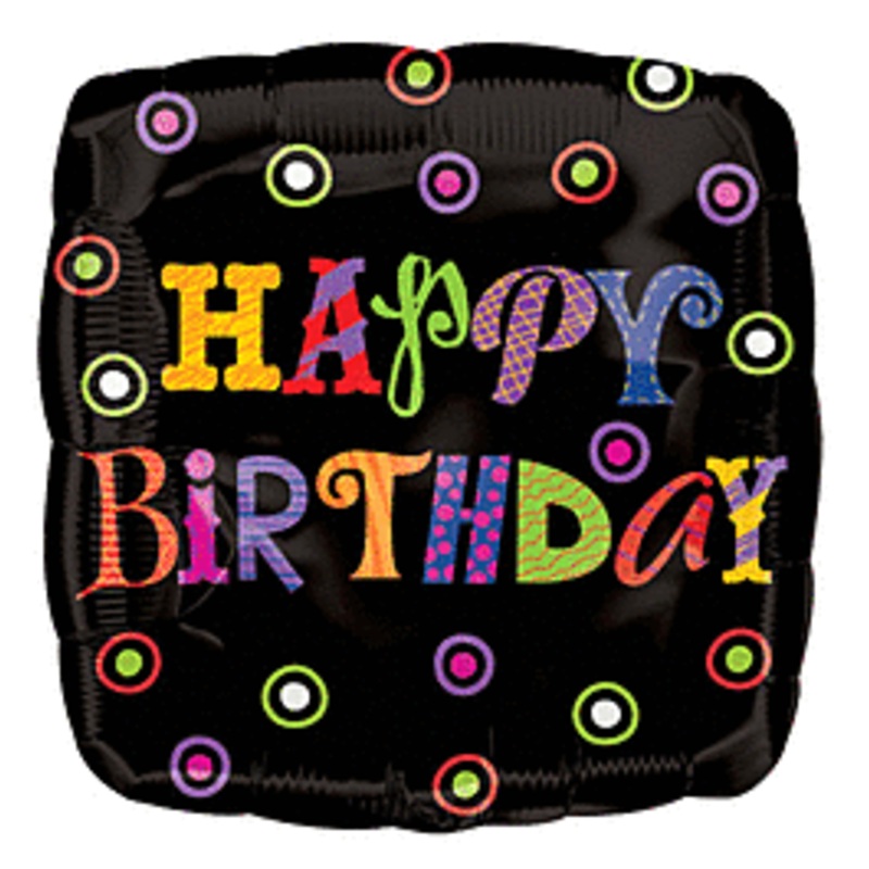 18" Happy Birthday Black Dots Foil Balloon