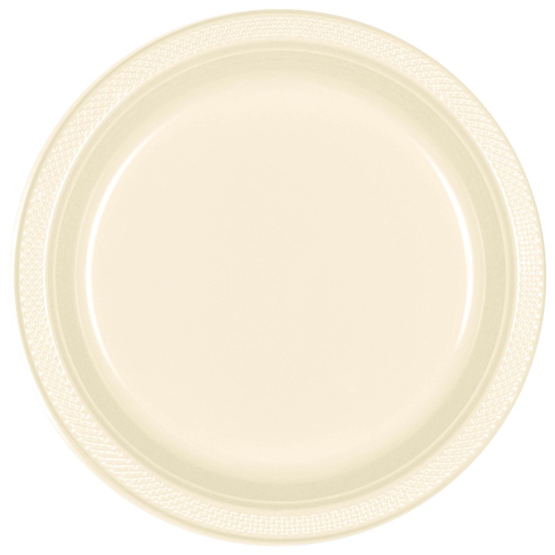 9" Round Plastic Plates  - Vanilla Creme 20 ct.