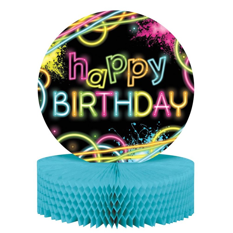 Glow Party Happy Birthday Honeycomb Centerpiece  1 ct.