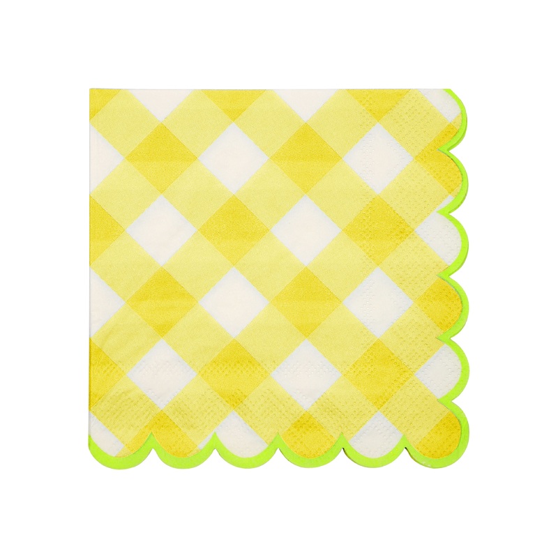 Yellow Gingham Beverage Napkins  20 ct.