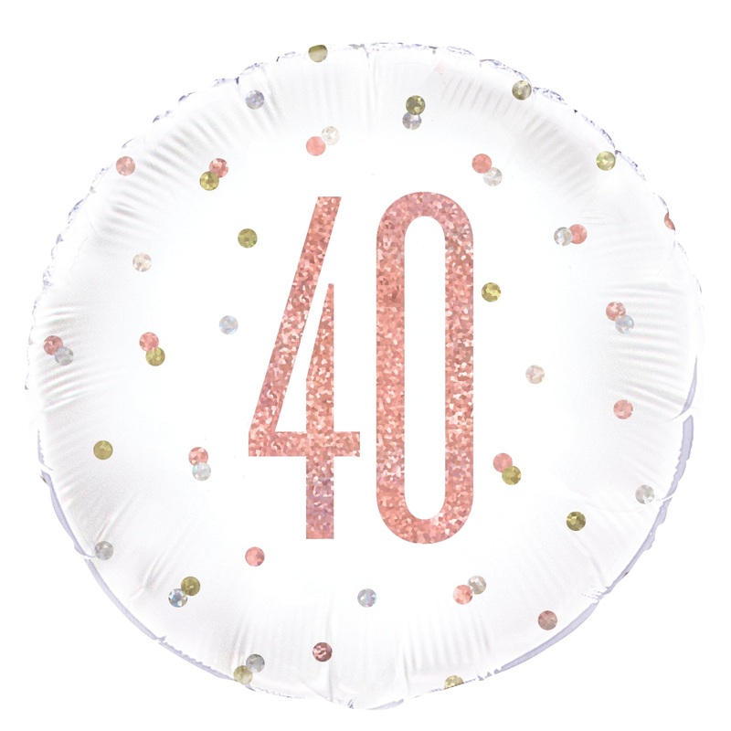 18" Birthday Rose Gold Glitz Number 40 Round Foil Balloon