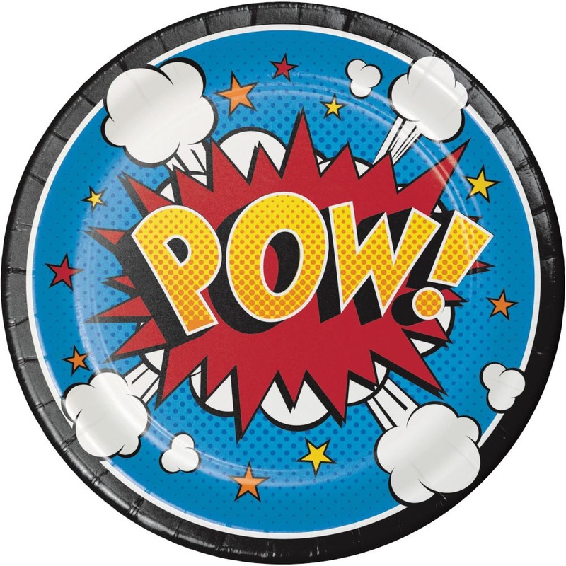 7 in. Superhero Slogans Dessert Paper Plates 8 ct.