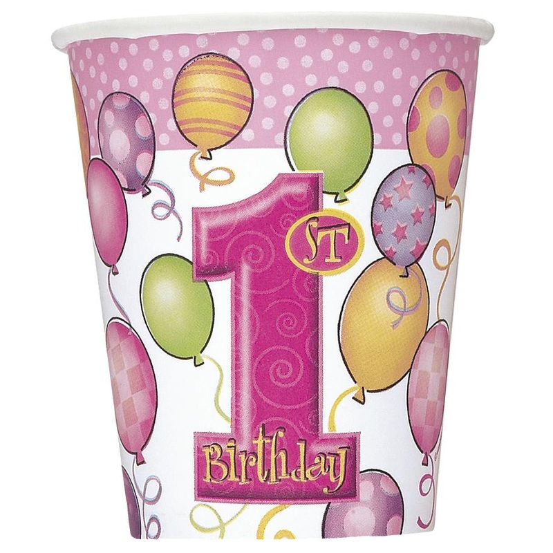9 oz. First Birthday Pink Cups 8 ct.