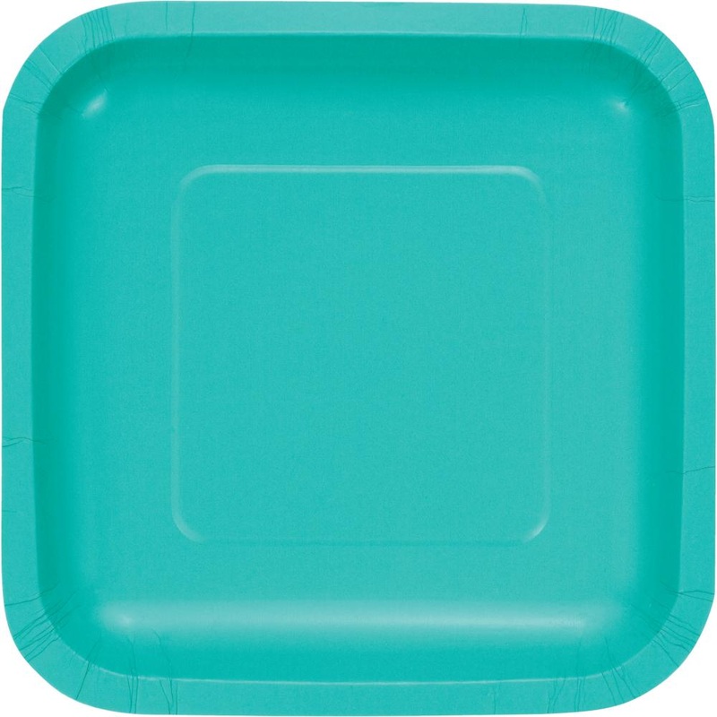 TEAL LAGOON SQUARE PAPER DESSERT PLATES 18 CT.